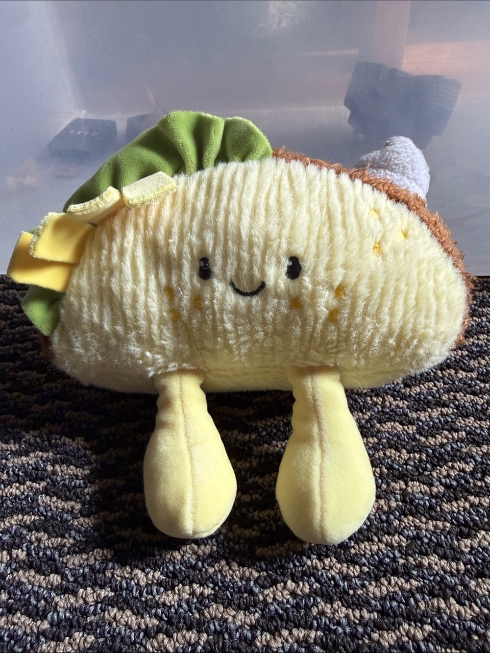Plush Yellow Taco Pillow with Green Leaf Accent